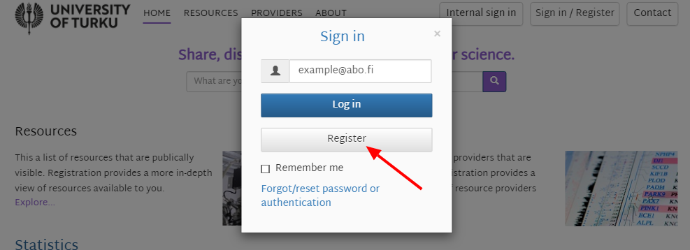 Sign in / Register display